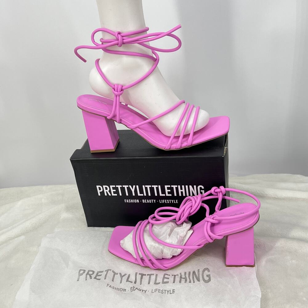 NIB PRETTY LITTLE THING  Orchid Pink Strappy Sandals 3'' Block Heel 8  Night Out